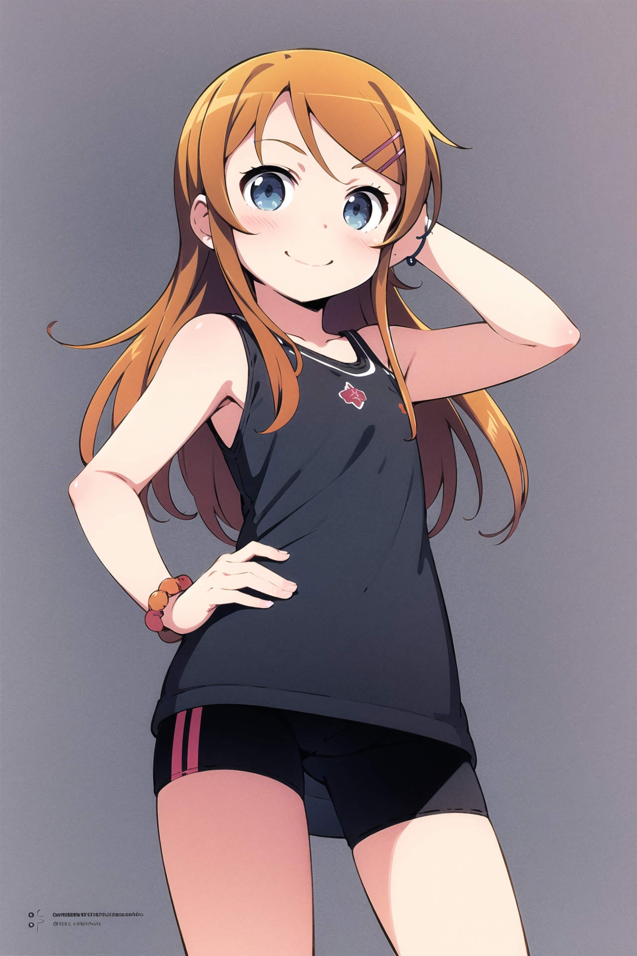 06911-1275949344-1girl, solo, long hair, kousaka kirino, hair ornament, blue eyes, smile, hand on hip, hairclip, shorts, jewelry, dress, orange h.png